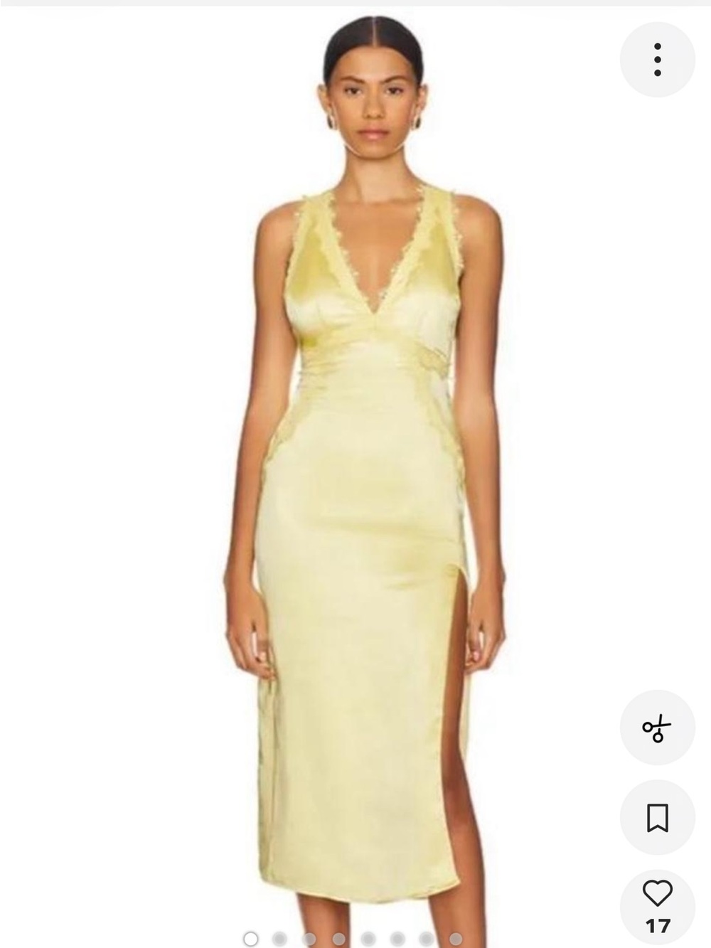 REVOLVE Yellow Satin Slip Dress with Lace Trim
